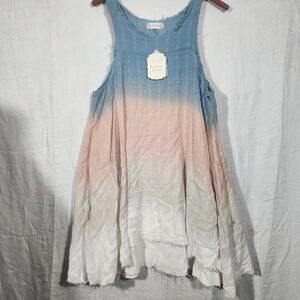 ALTAR'D STATE sz L Ombre Swing Tank Dress NWT raw edges blue pink 100% cotton
